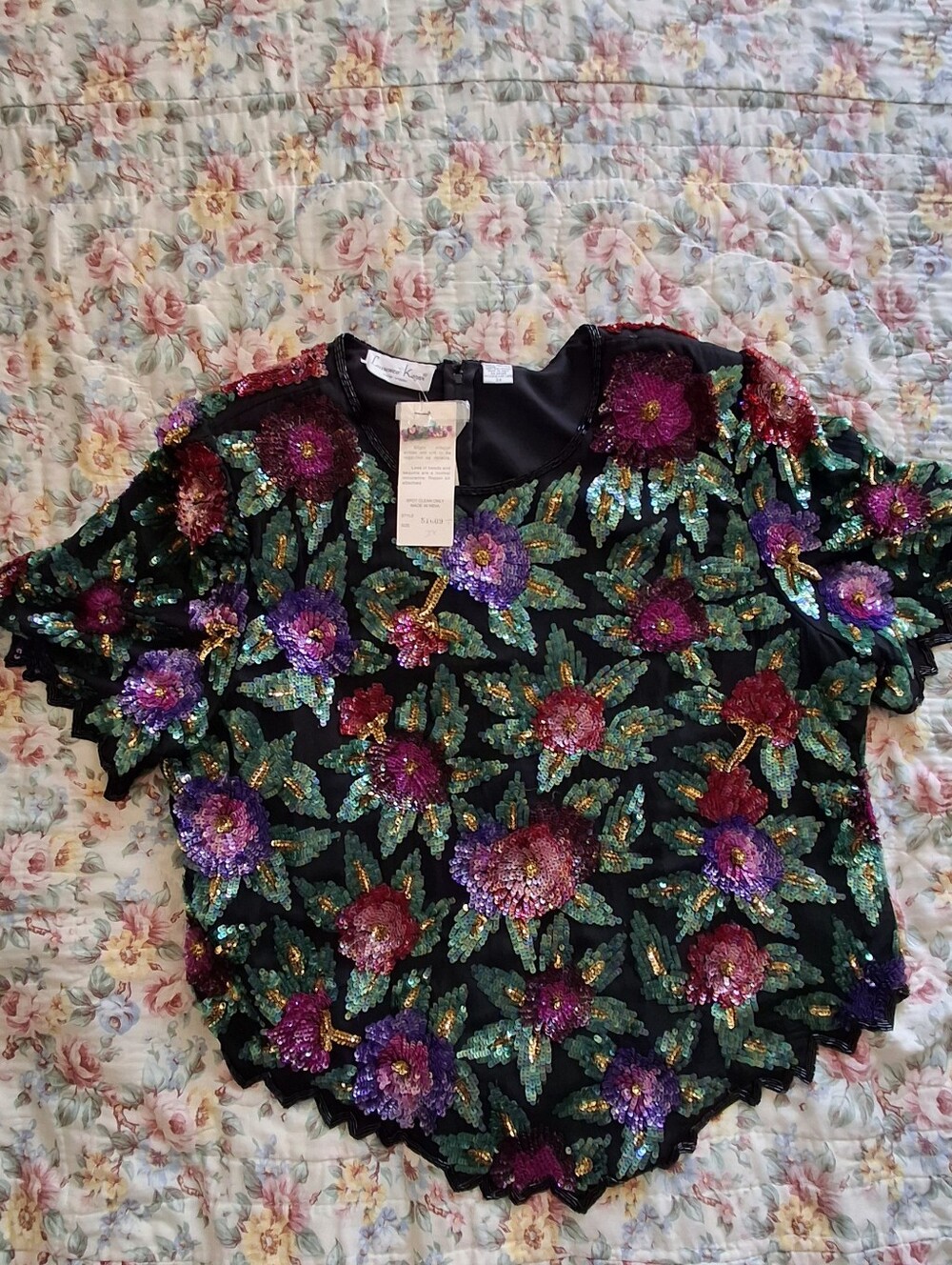 Vintage Embroidered Sequin Floral Top - Laurence Kazar NWT